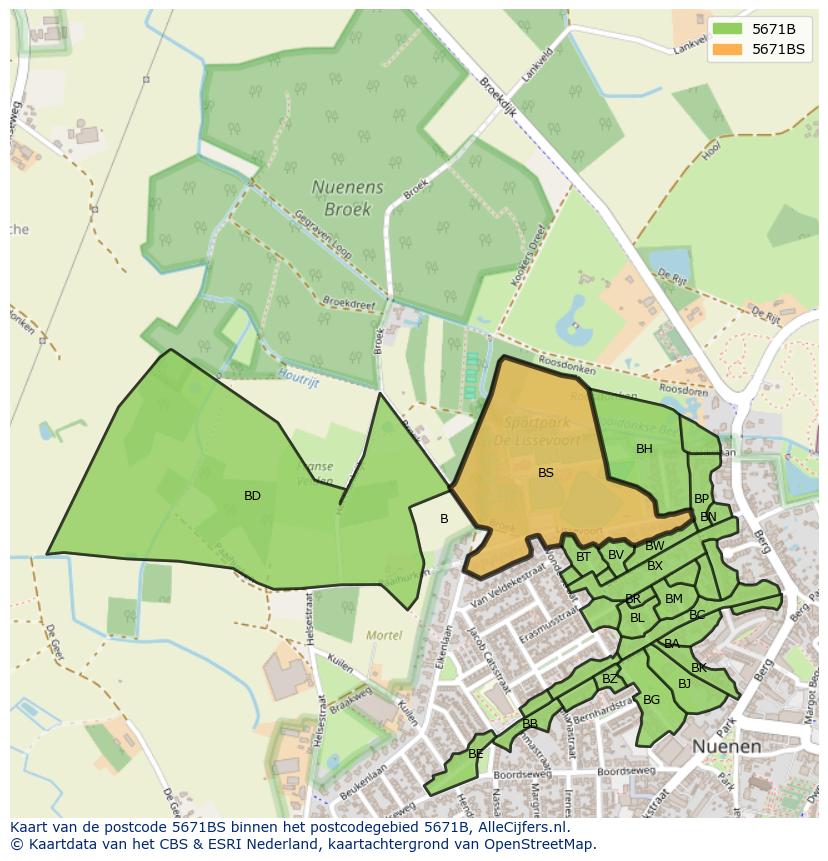 Afbeelding van het postcodegebied 5671 BS op de kaart.