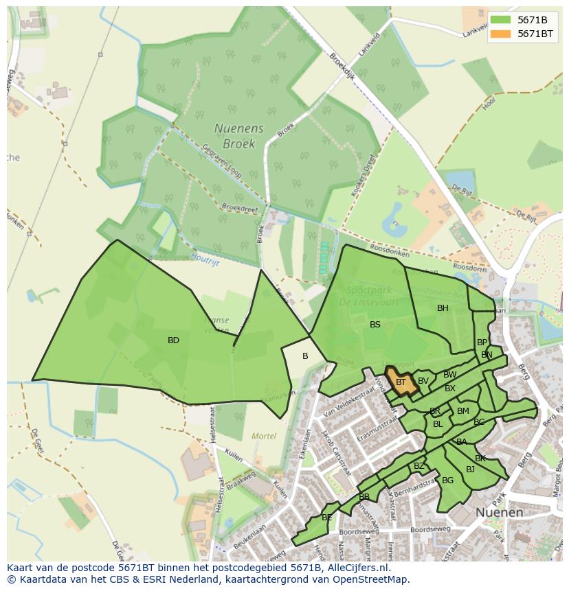 Afbeelding van het postcodegebied 5671 BT op de kaart.