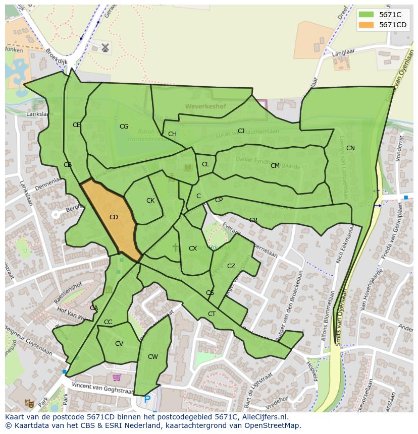 Afbeelding van het postcodegebied 5671 CD op de kaart.