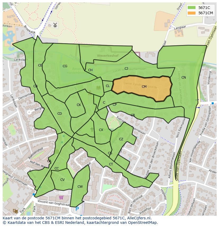 Afbeelding van het postcodegebied 5671 CM op de kaart.