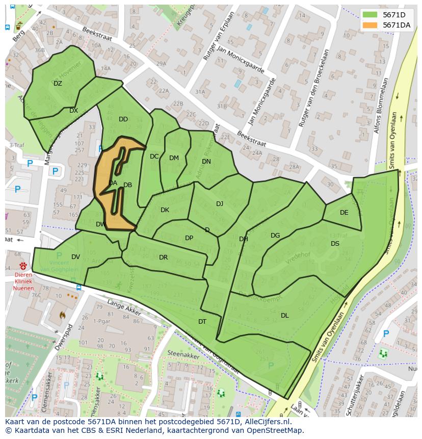 Afbeelding van het postcodegebied 5671 DA op de kaart.