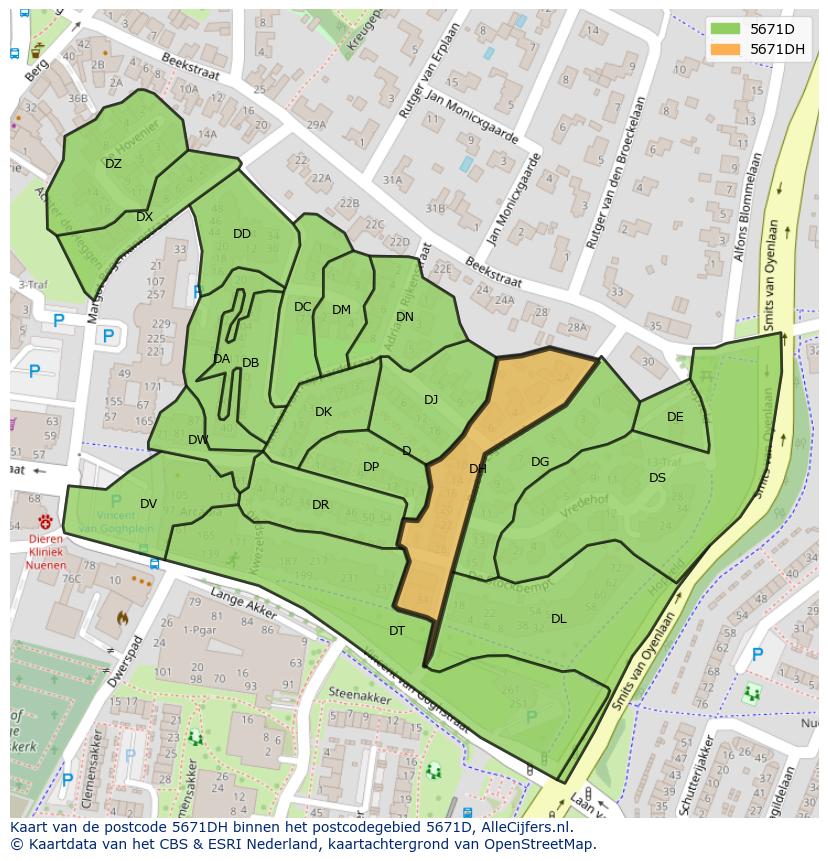 Afbeelding van het postcodegebied 5671 DH op de kaart.