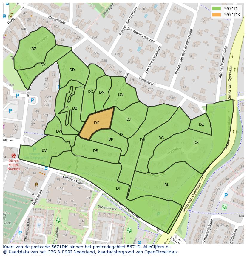 Afbeelding van het postcodegebied 5671 DK op de kaart.