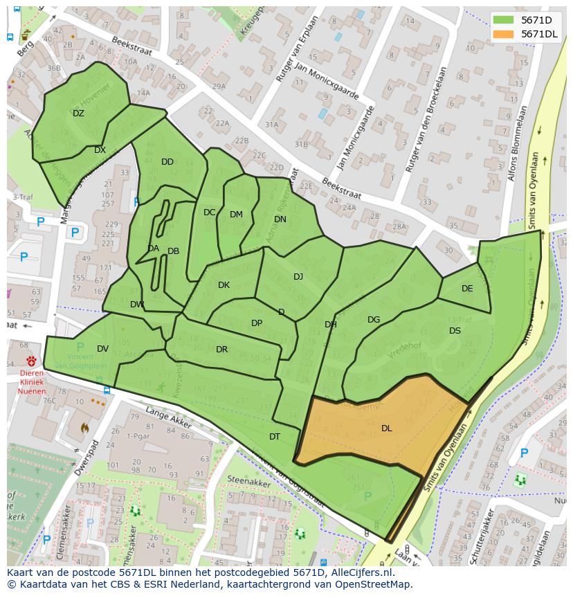 Afbeelding van het postcodegebied 5671 DL op de kaart.