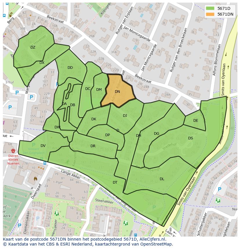 Afbeelding van het postcodegebied 5671 DN op de kaart.