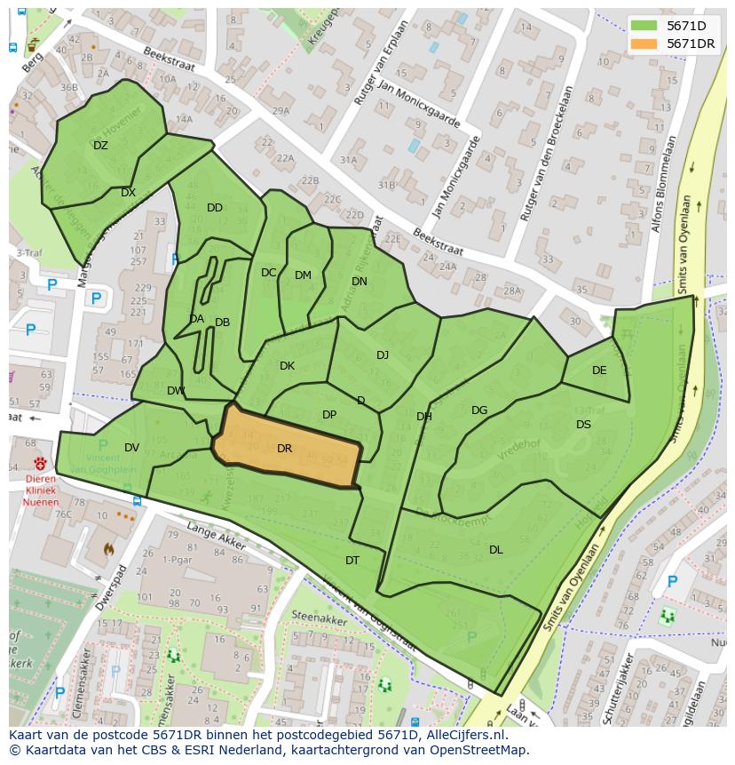 Afbeelding van het postcodegebied 5671 DR op de kaart.