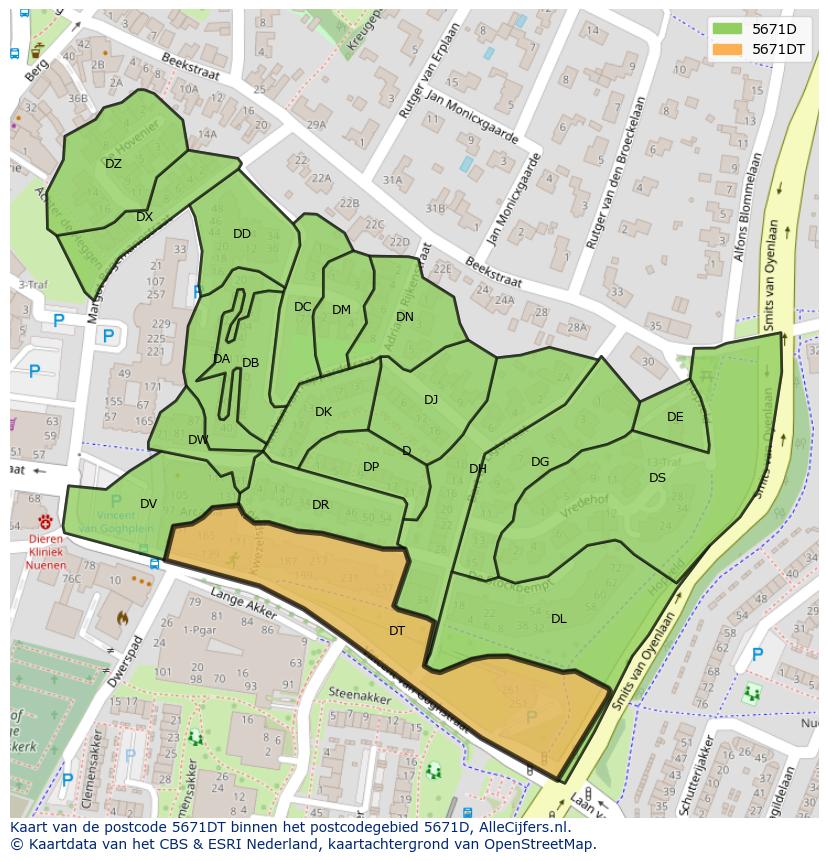 Afbeelding van het postcodegebied 5671 DT op de kaart.