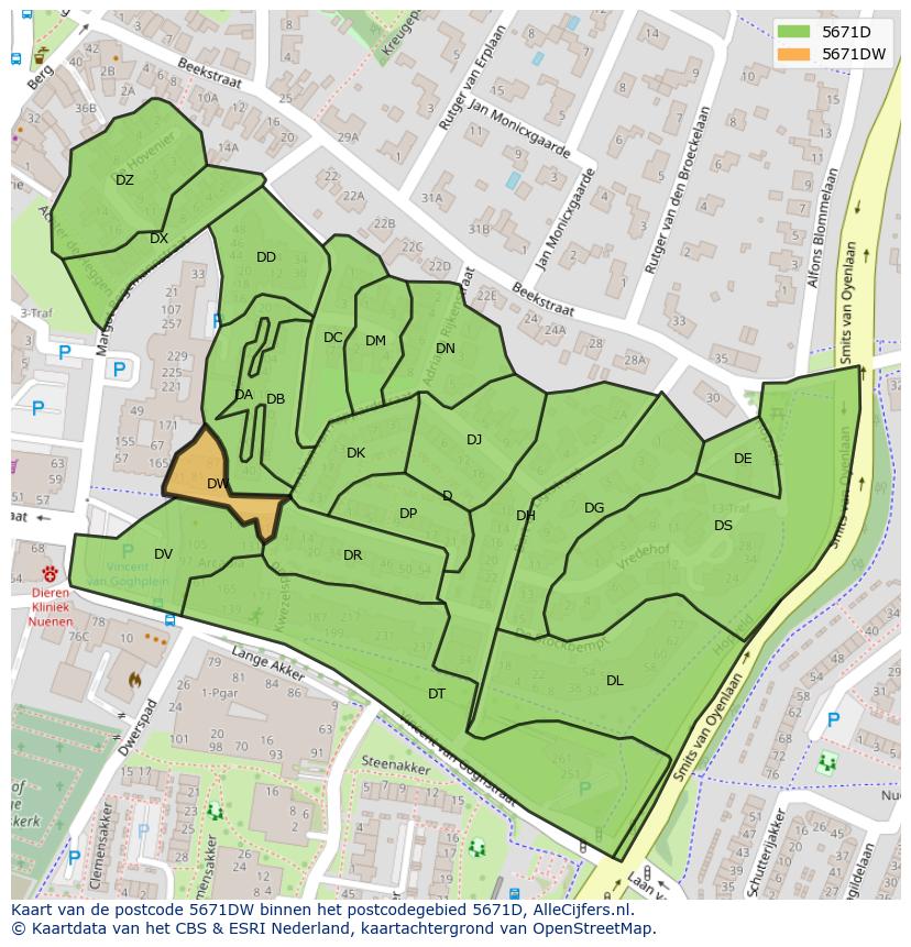 Afbeelding van het postcodegebied 5671 DW op de kaart.