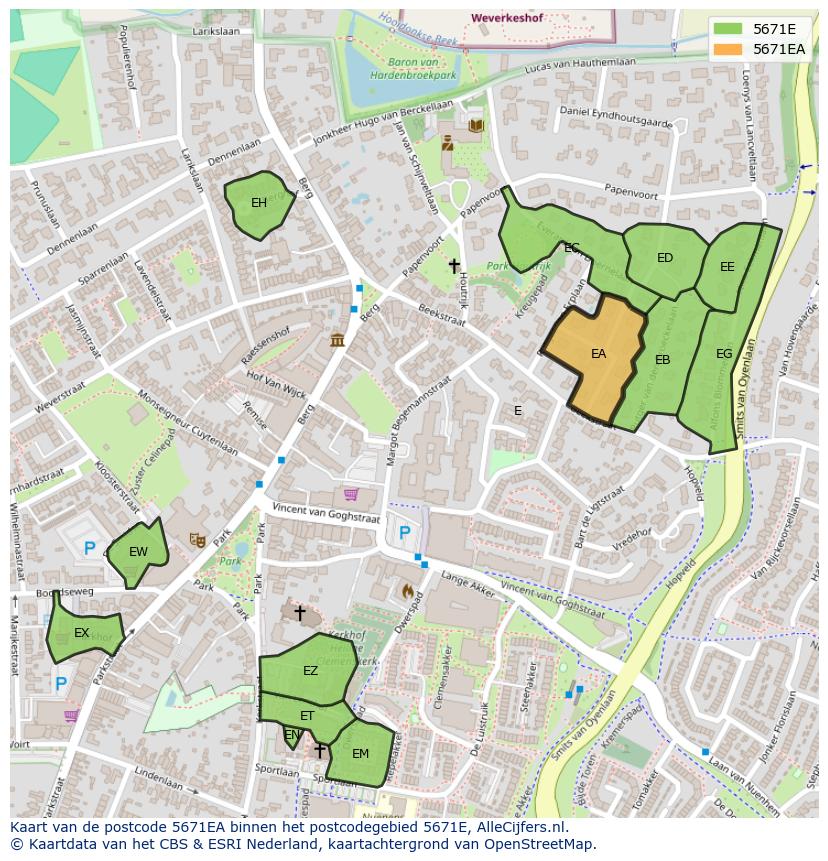 Afbeelding van het postcodegebied 5671 EA op de kaart.