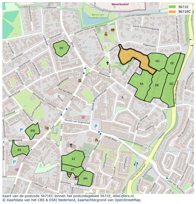 Afbeelding van het postcodegebied 5671 EC op de kaart.