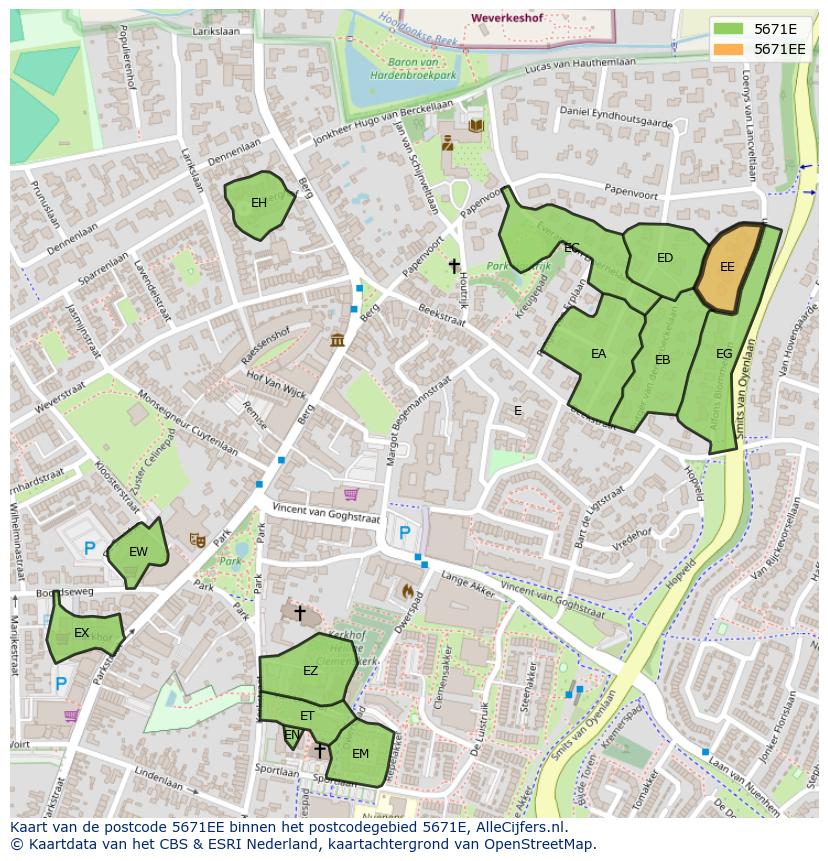 Afbeelding van het postcodegebied 5671 EE op de kaart.