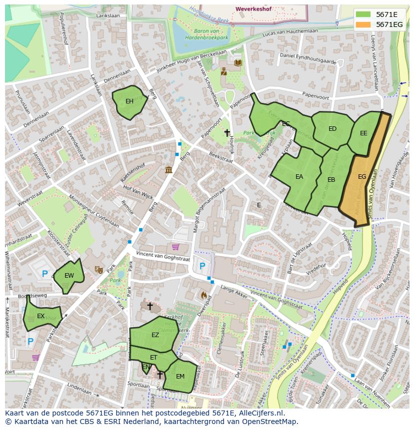 Afbeelding van het postcodegebied 5671 EG op de kaart.