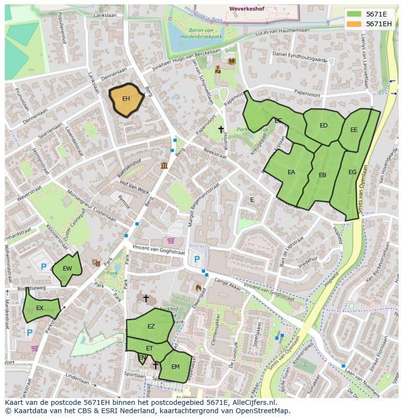 Afbeelding van het postcodegebied 5671 EH op de kaart.