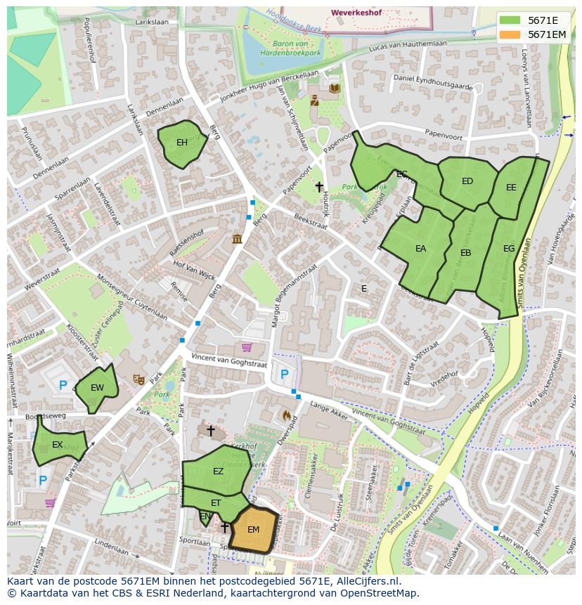 Afbeelding van het postcodegebied 5671 EM op de kaart.