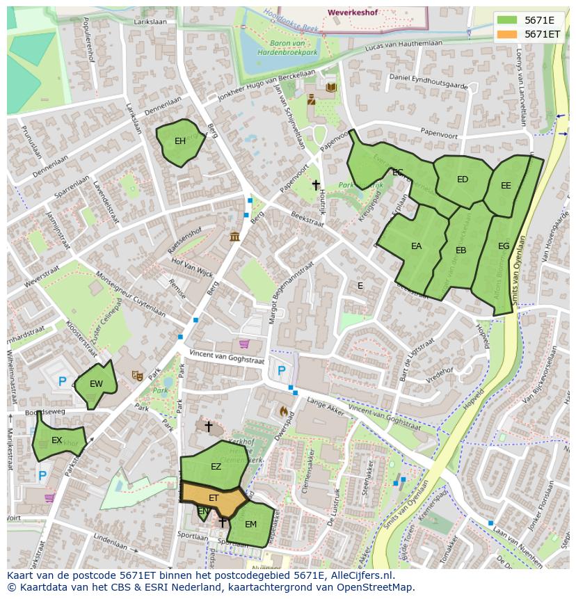 Afbeelding van het postcodegebied 5671 ET op de kaart.