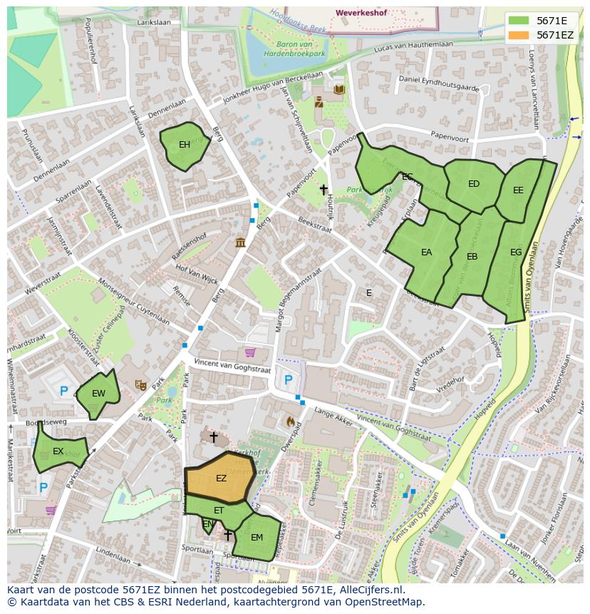Afbeelding van het postcodegebied 5671 EZ op de kaart.