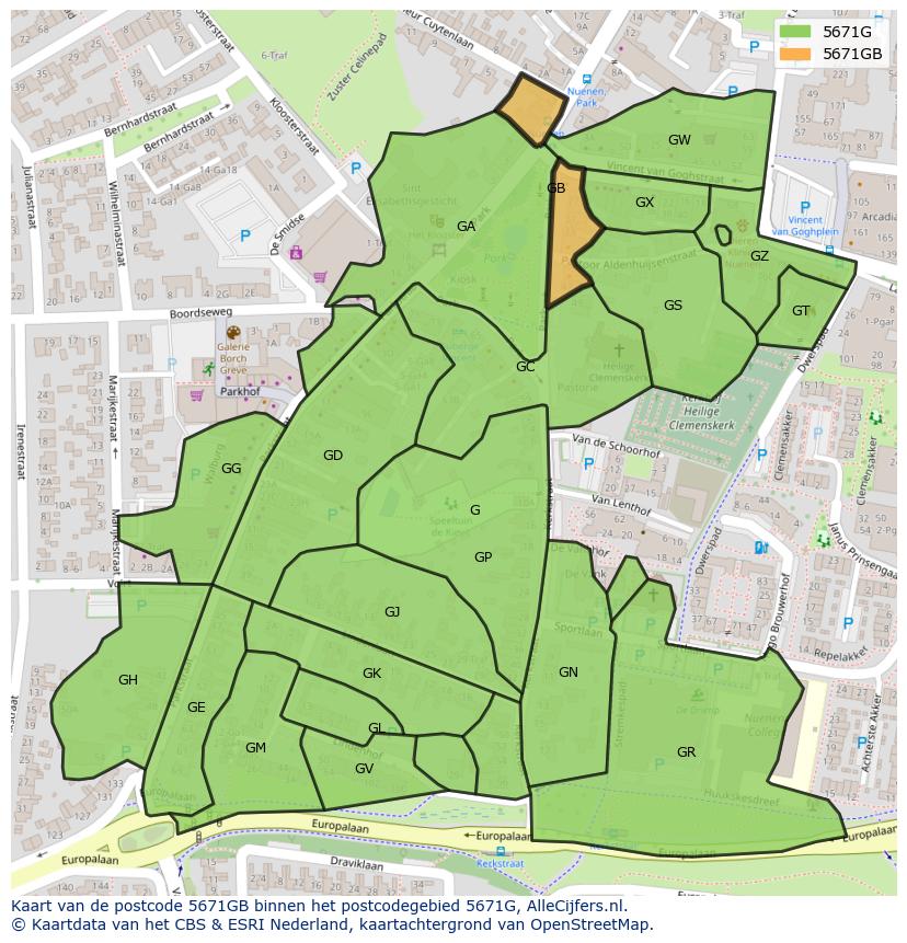 Afbeelding van het postcodegebied 5671 GB op de kaart.