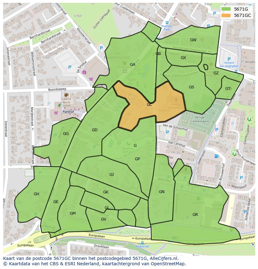 Afbeelding van het postcodegebied 5671 GC op de kaart.