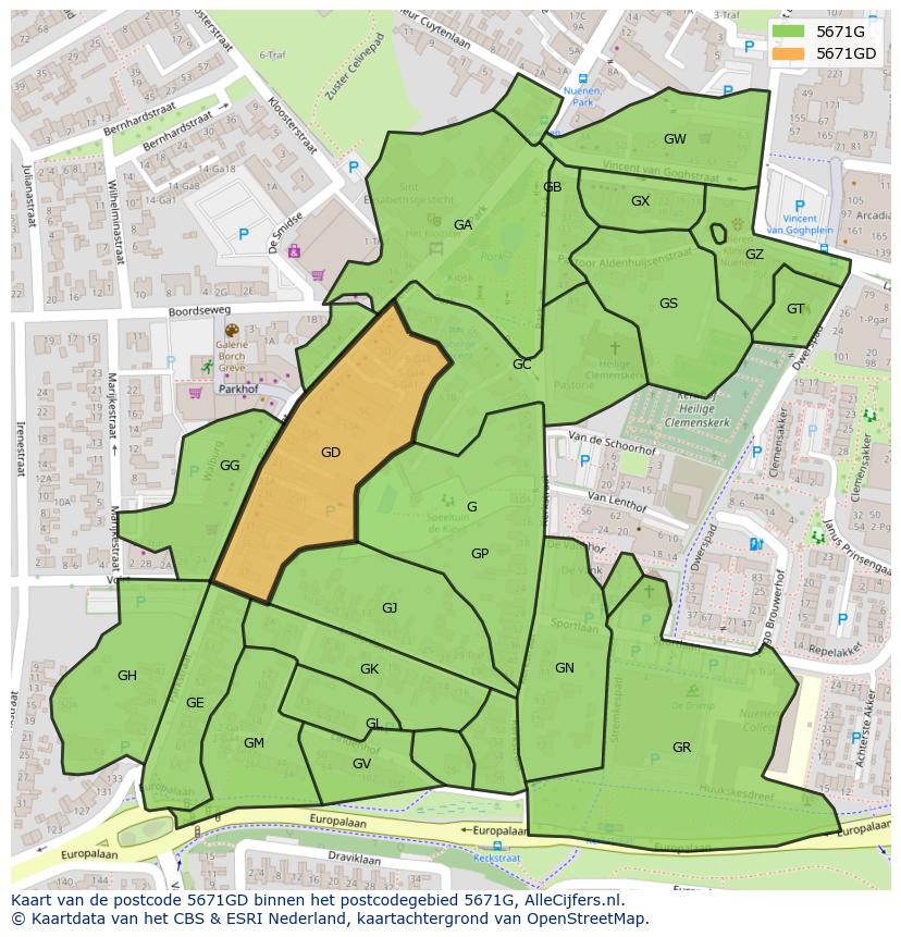 Afbeelding van het postcodegebied 5671 GD op de kaart.