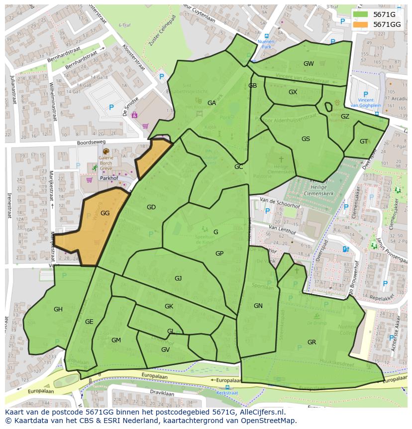 Afbeelding van het postcodegebied 5671 GG op de kaart.