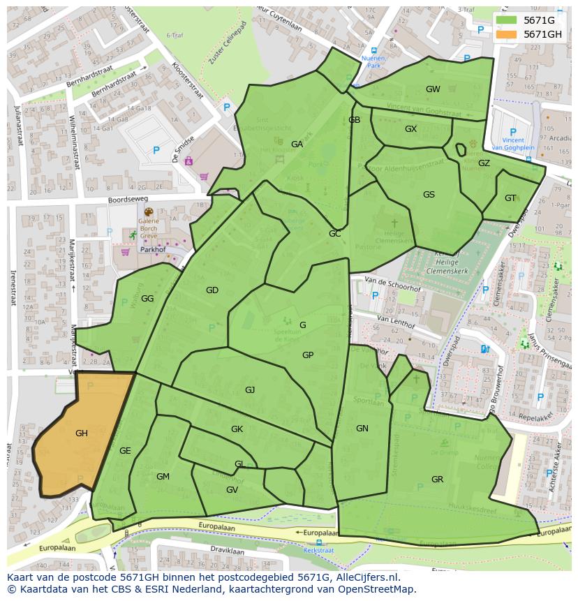 Afbeelding van het postcodegebied 5671 GH op de kaart.