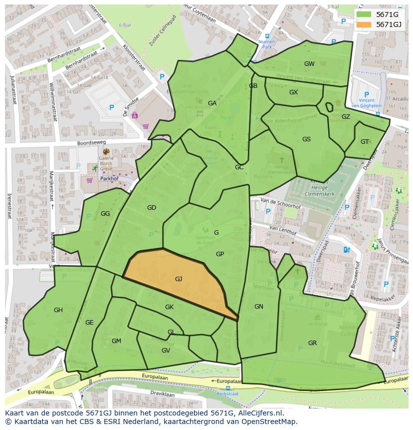 Afbeelding van het postcodegebied 5671 GJ op de kaart.