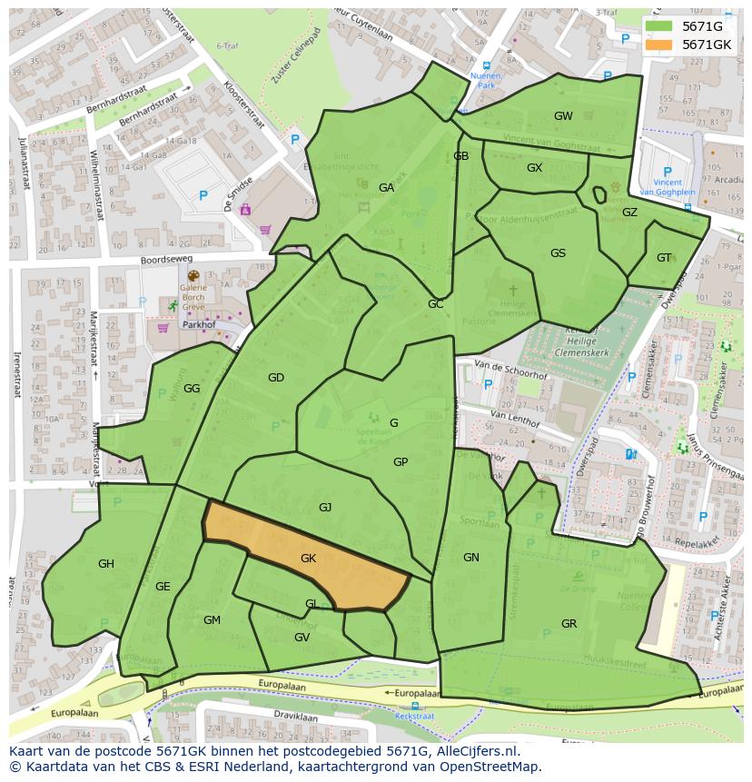 Afbeelding van het postcodegebied 5671 GK op de kaart.