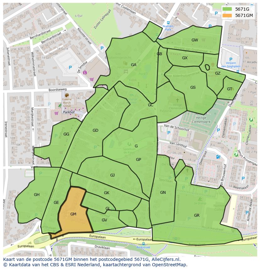 Afbeelding van het postcodegebied 5671 GM op de kaart.
