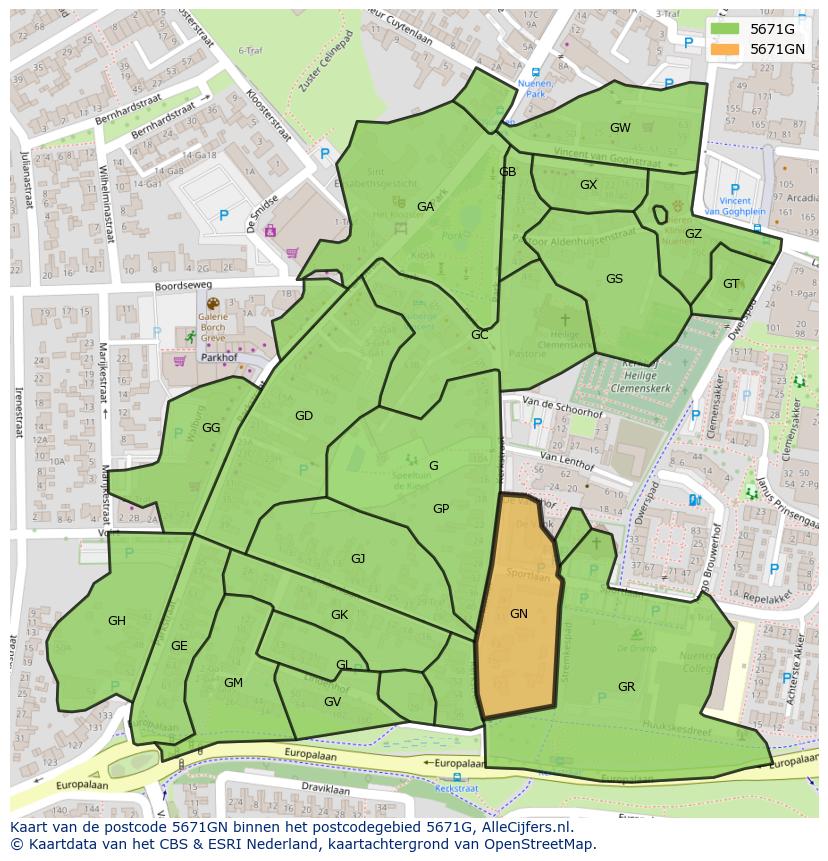 Afbeelding van het postcodegebied 5671 GN op de kaart.