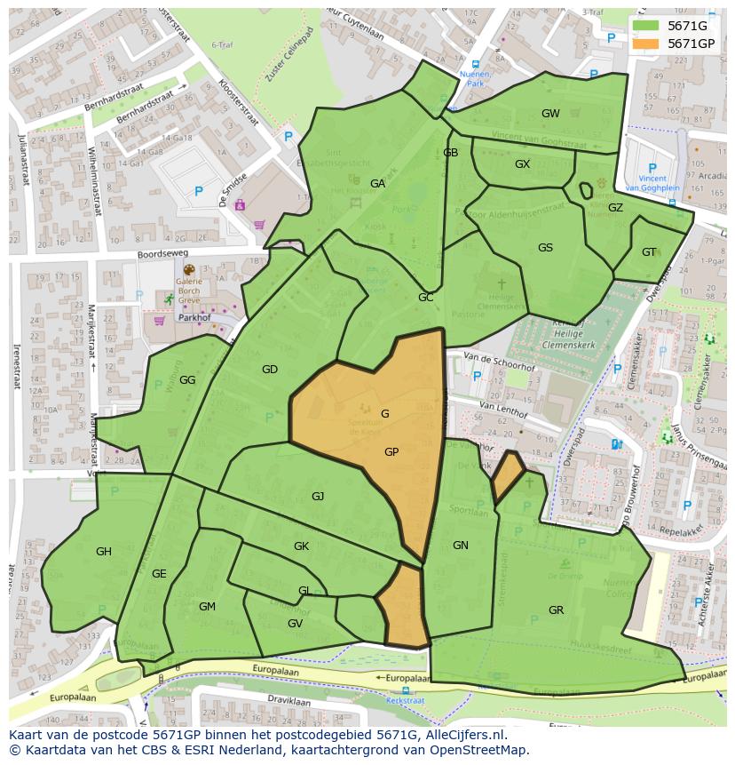 Afbeelding van het postcodegebied 5671 GP op de kaart.