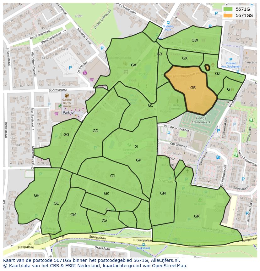 Afbeelding van het postcodegebied 5671 GS op de kaart.