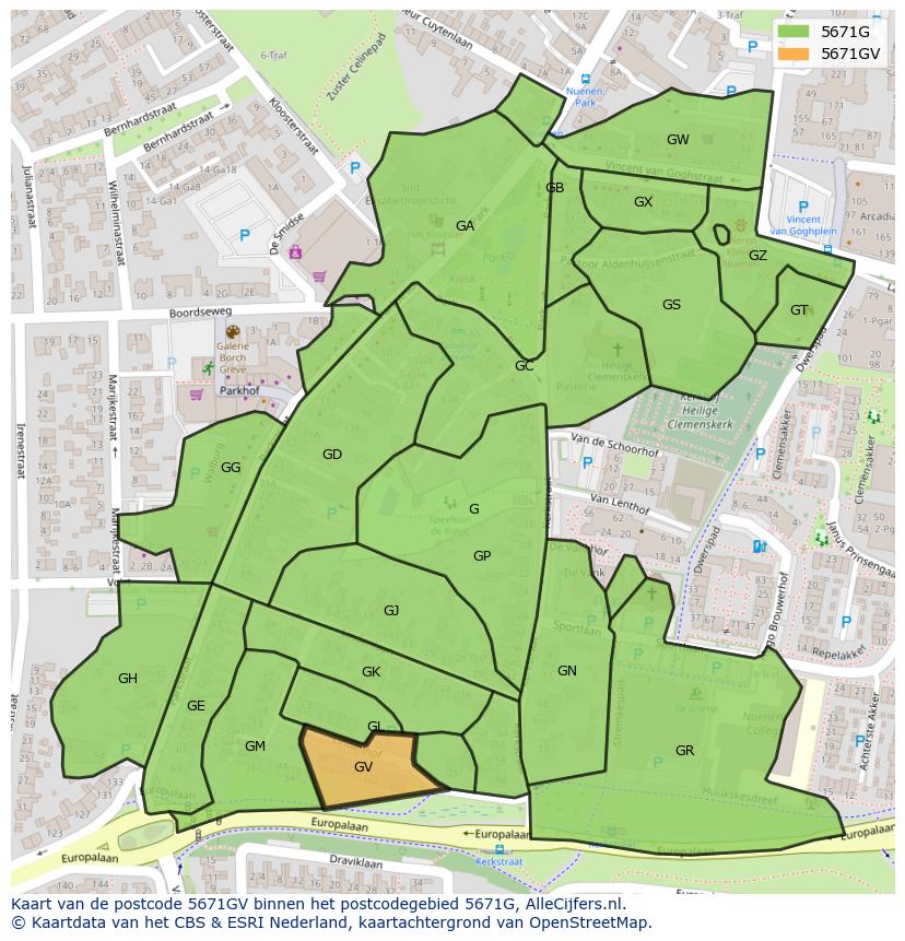 Afbeelding van het postcodegebied 5671 GV op de kaart.