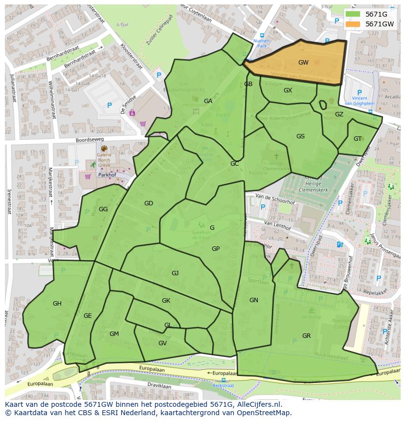 Afbeelding van het postcodegebied 5671 GW op de kaart.