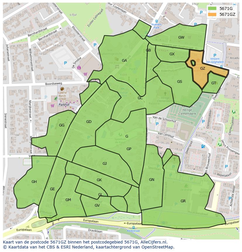 Afbeelding van het postcodegebied 5671 GZ op de kaart.