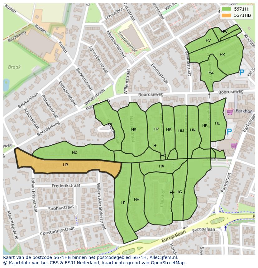 Afbeelding van het postcodegebied 5671 HB op de kaart.