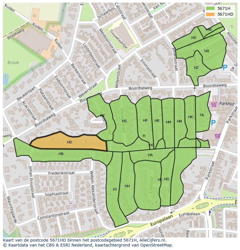 Afbeelding van het postcodegebied 5671 HD op de kaart.
