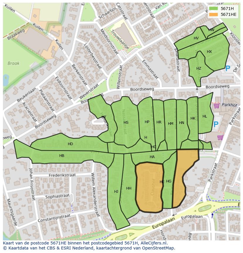 Afbeelding van het postcodegebied 5671 HE op de kaart.