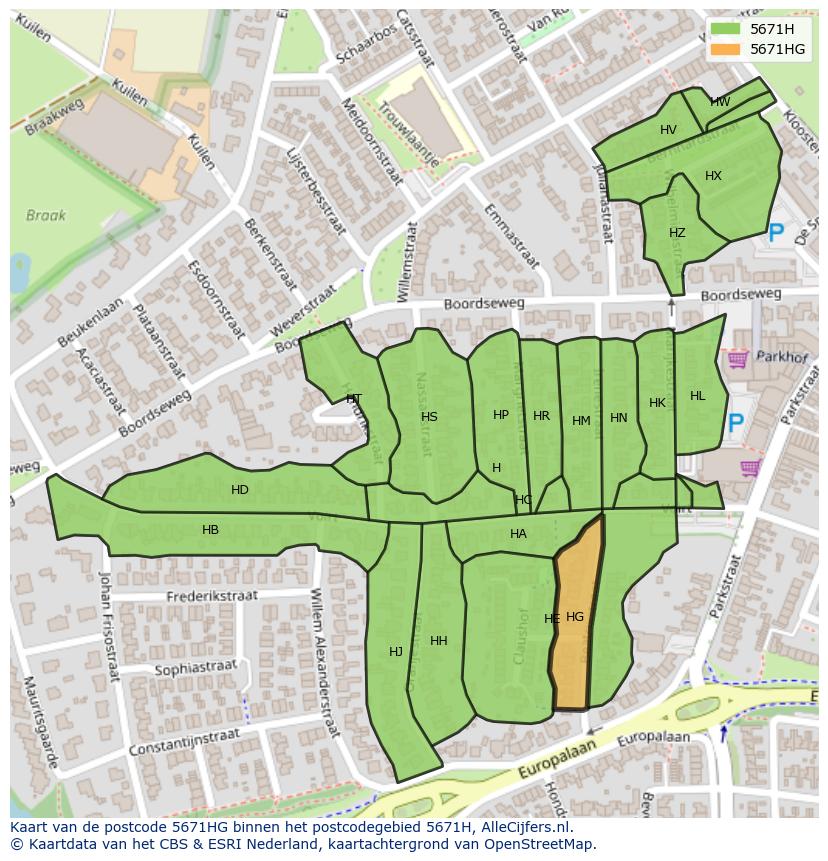 Afbeelding van het postcodegebied 5671 HG op de kaart.