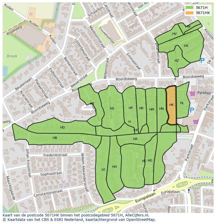 Afbeelding van het postcodegebied 5671 HK op de kaart.