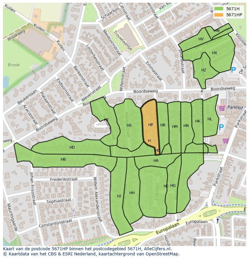 Afbeelding van het postcodegebied 5671 HP op de kaart.