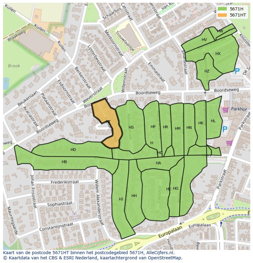 Afbeelding van het postcodegebied 5671 HT op de kaart.