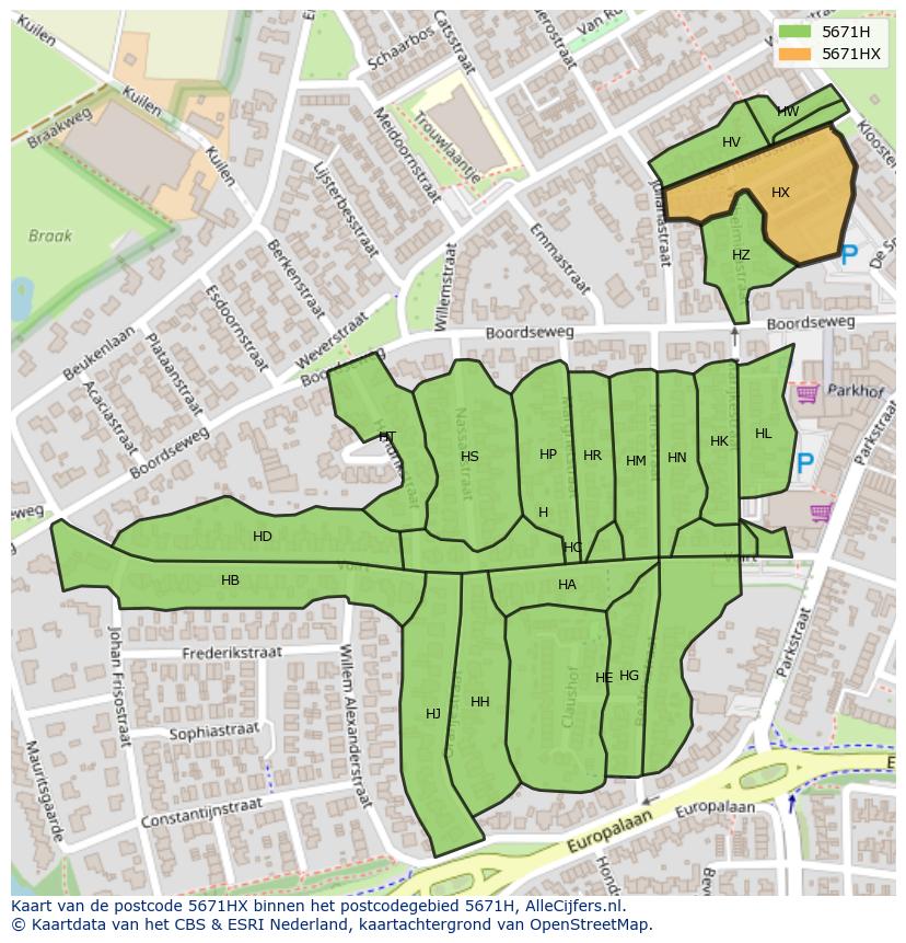 Afbeelding van het postcodegebied 5671 HX op de kaart.
