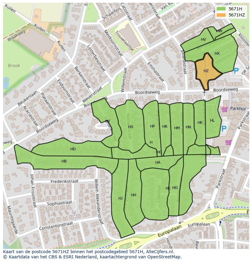 Afbeelding van het postcodegebied 5671 HZ op de kaart.