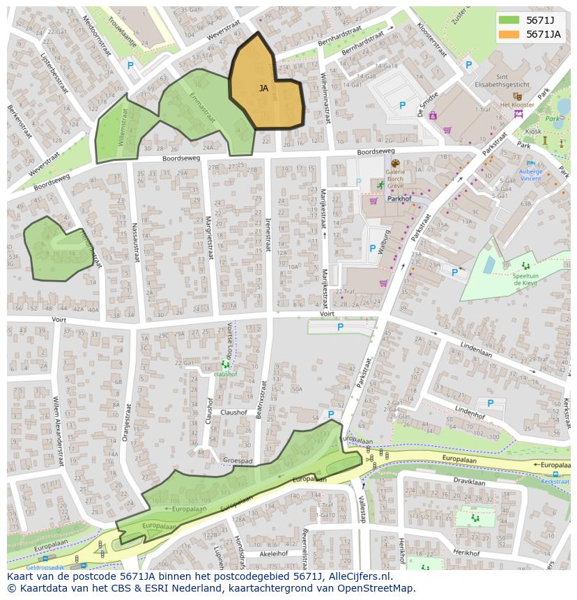 Afbeelding van het postcodegebied 5671 JA op de kaart.