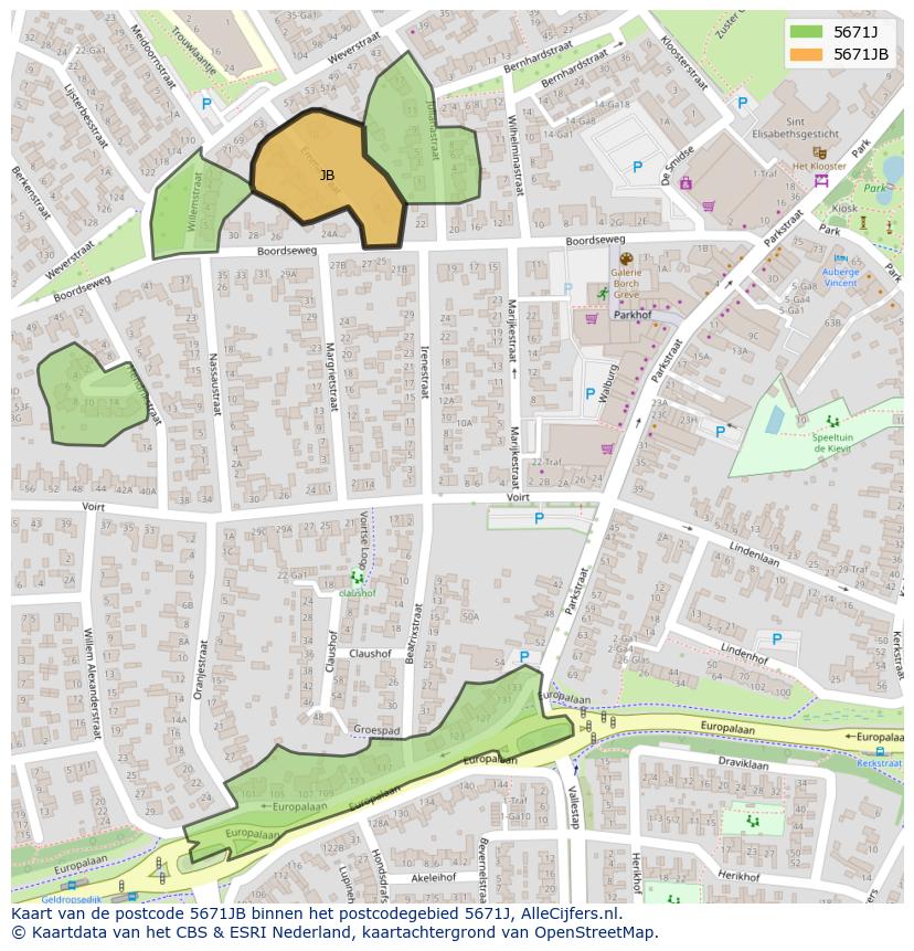 Afbeelding van het postcodegebied 5671 JB op de kaart.