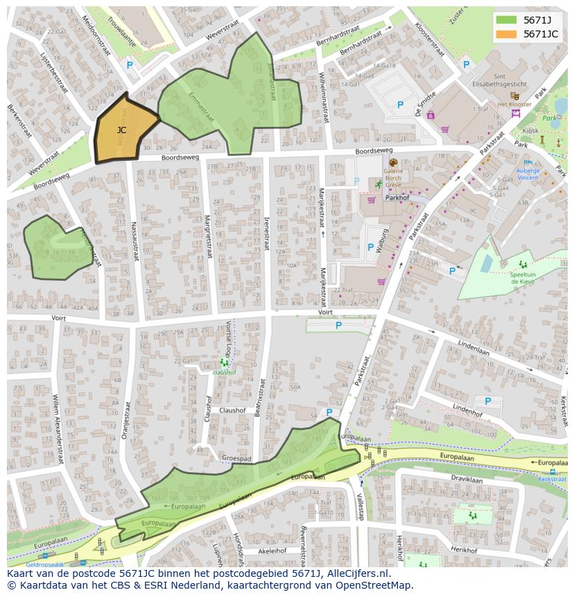 Afbeelding van het postcodegebied 5671 JC op de kaart.