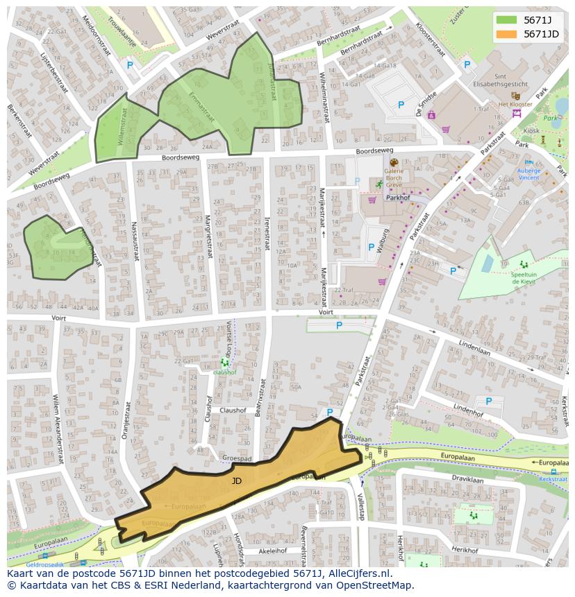 Afbeelding van het postcodegebied 5671 JD op de kaart.