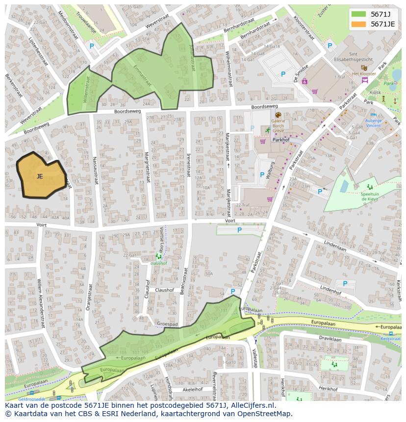 Afbeelding van het postcodegebied 5671 JE op de kaart.