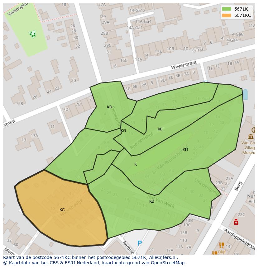 Afbeelding van het postcodegebied 5671 KC op de kaart.