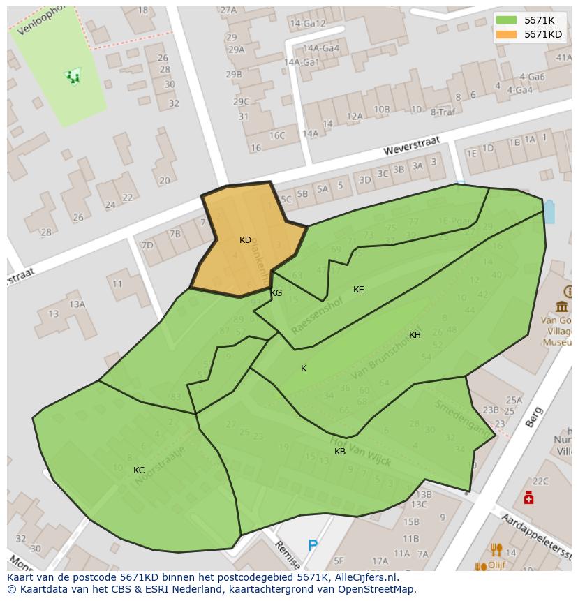 Afbeelding van het postcodegebied 5671 KD op de kaart.